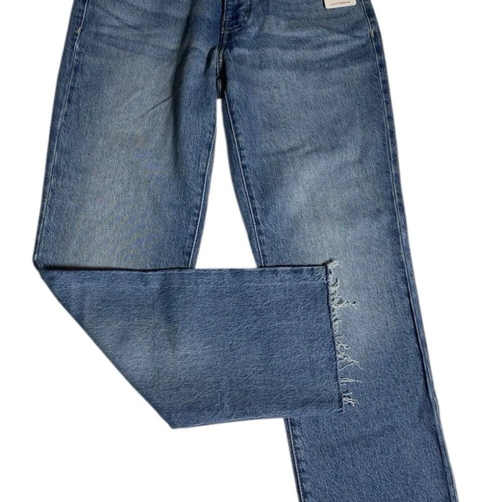 Lucky Brand ZOE High Rise Straight Jeans 2 26 Medium Blue Raw Hem 26 X 26.5 NWT - Picture 12 of 14